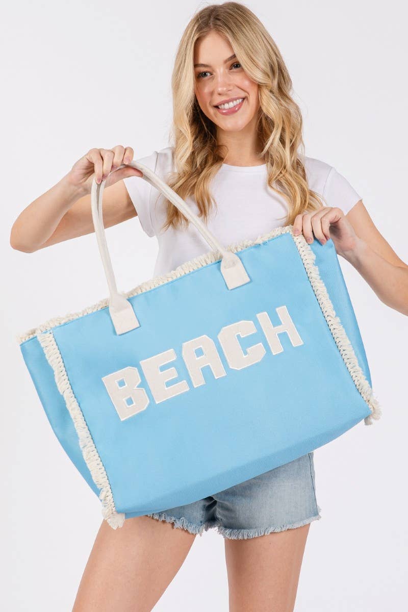 Beach Print Fringe Large Tote Bag: MT