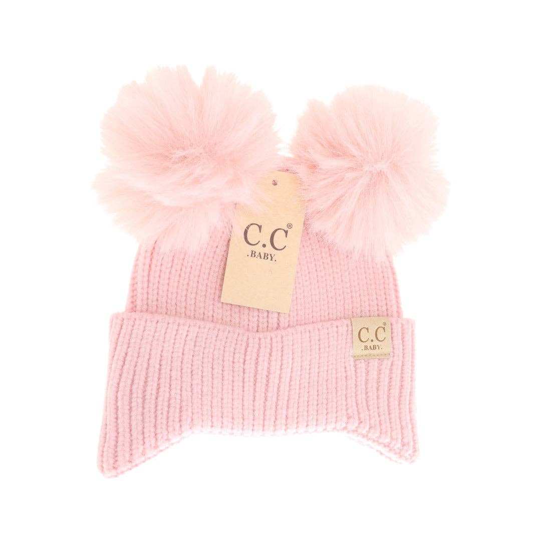 BABY Ear Flap Double Pom C.C Beanie BBHTC0078: Black