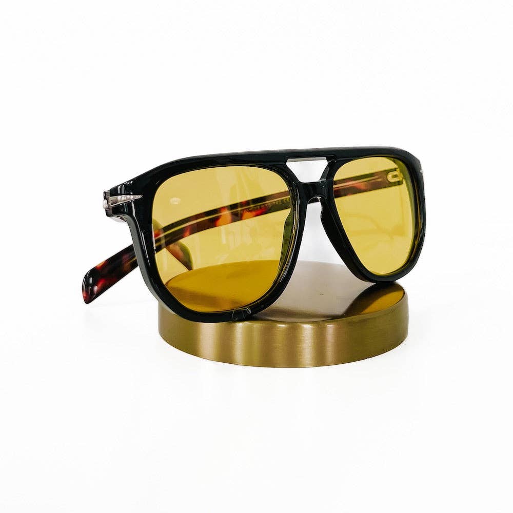 Goldie Double Bridge Aviator Sunglasses: Brown Lens
