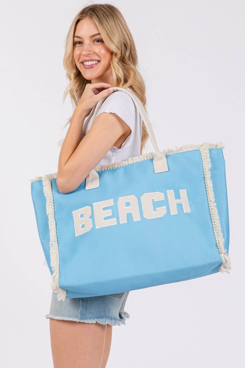 Beach Print Fringe Large Tote Bag: OR