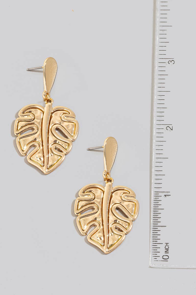Metallic Monstera Leaf Dangle Earrings: GD