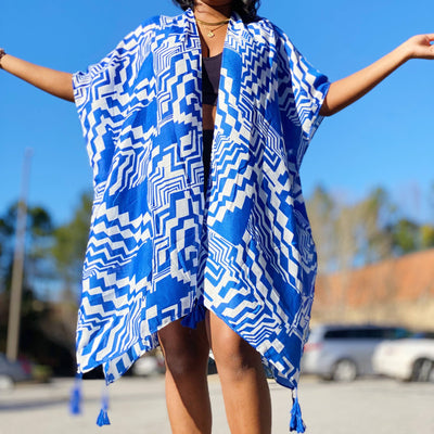 Geometric Art Kimono: Blue