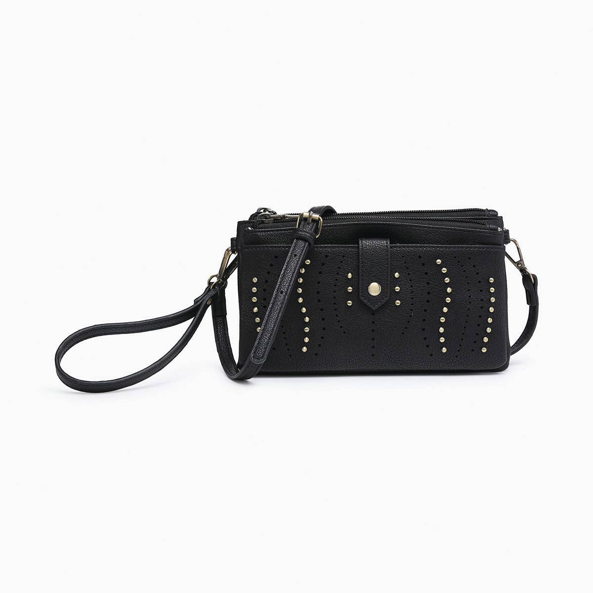 Ayra Studded Front Wallet/Clutch: Black