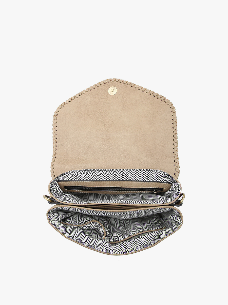 Sloane Flapover Crossbody w/ Whipstitch and Tassel: Grey