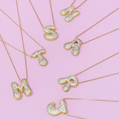 Crystal Bubble Initial Necklace: K