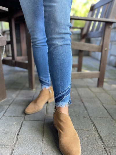 Iliana Medium Wash Cross Fringe Skinny Jeans
