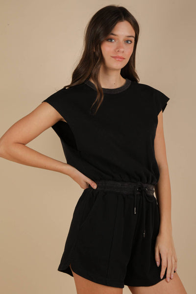 NP70783-Washed Knit Romper w/ Cutout Back: BLACK / S-M-L/2-2-2