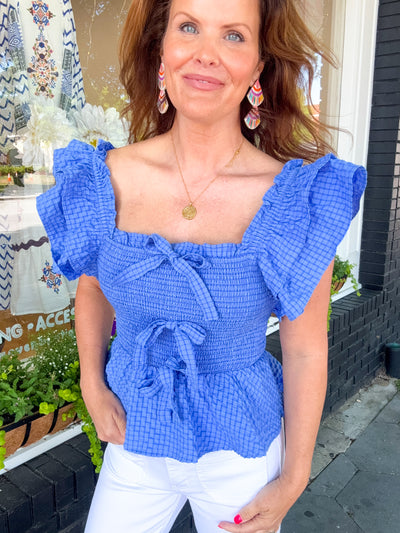 That's The Way Bow Smocked Ruffle Peplum Top