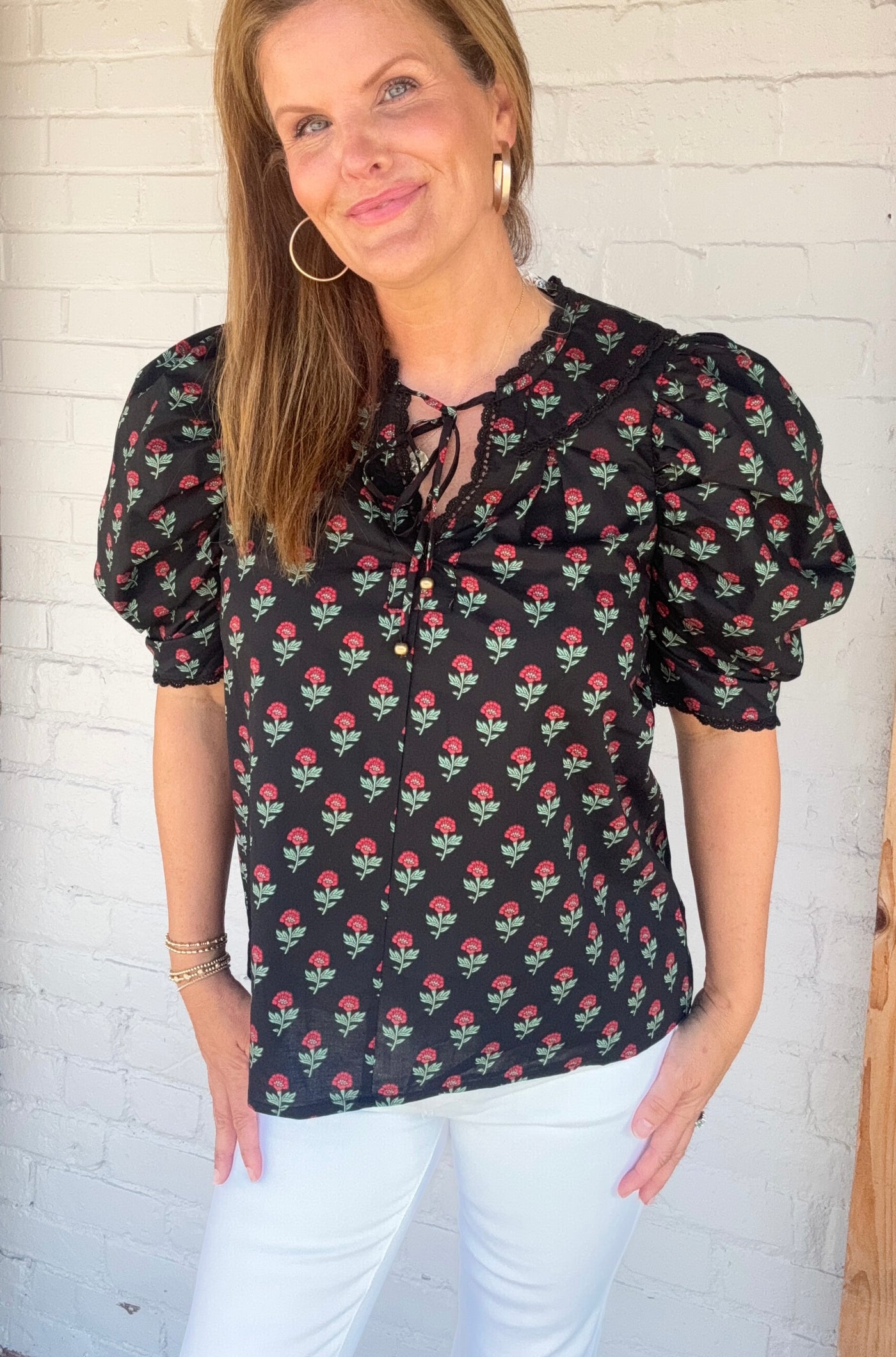 Wooden Heart Floral Peasant Top