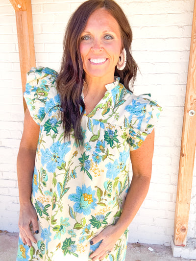 Rhinestone Cowboy Floral Split Neck Dress