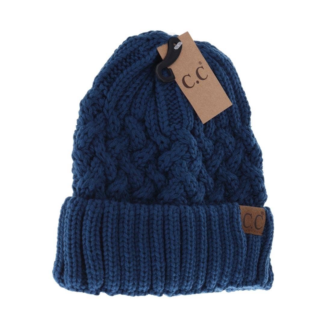 Lattice Knit Cuff C.C Beanie YJ1003: Teal Blue