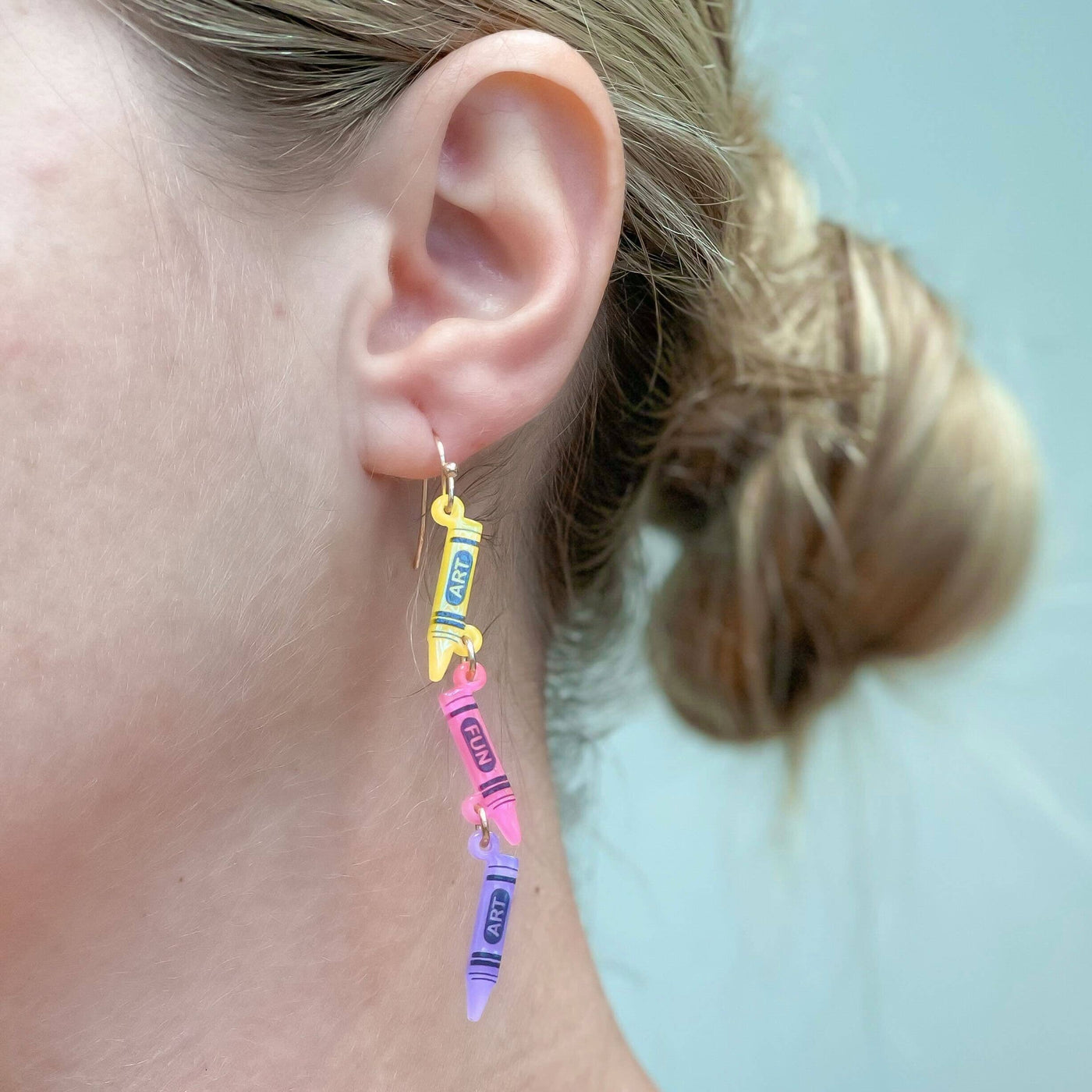 'Art' Acrylic Crayon Dangle Earrings: Pink Multi