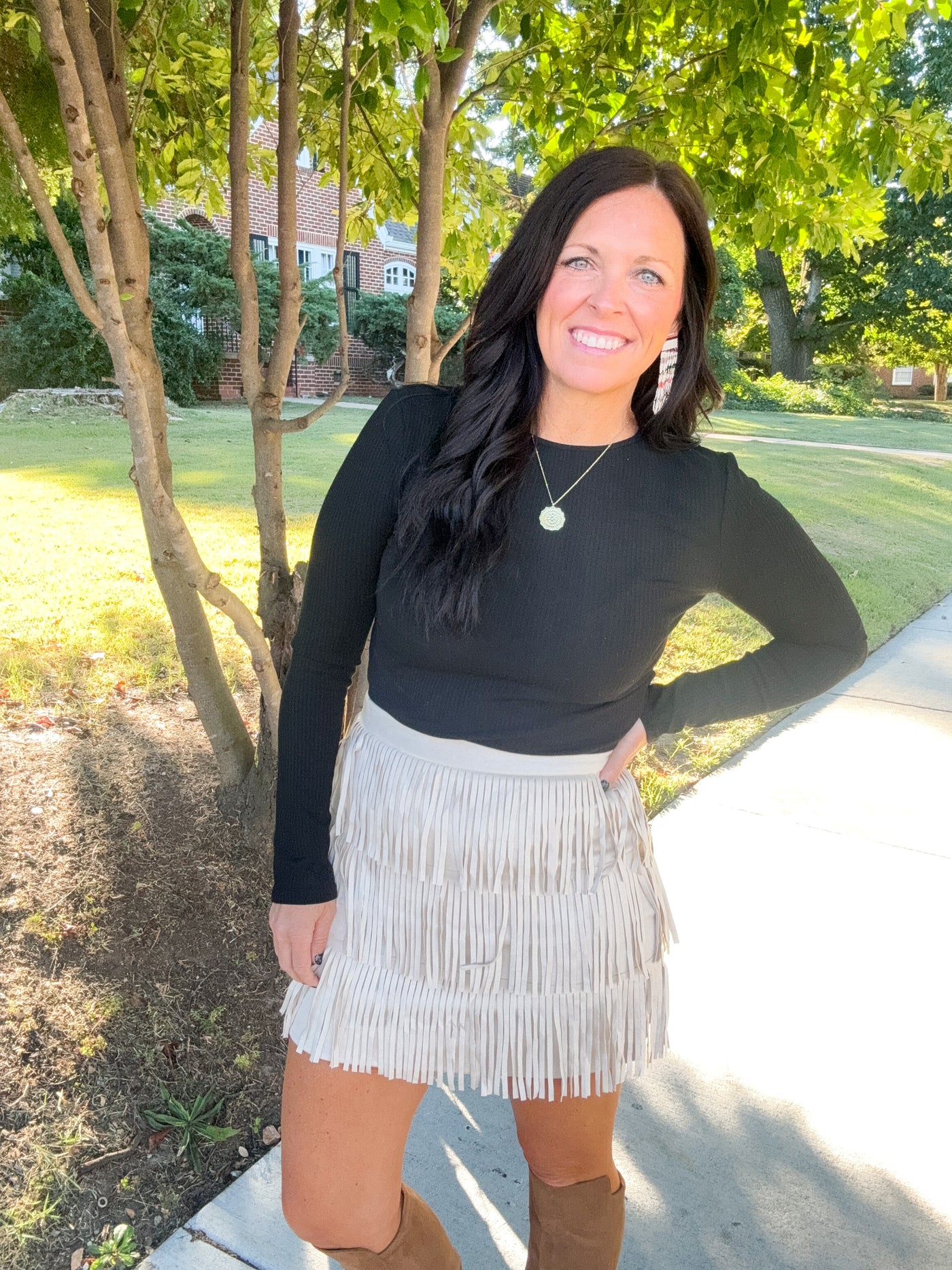 Party Lights Faux Suede Fringe Mini Skirt