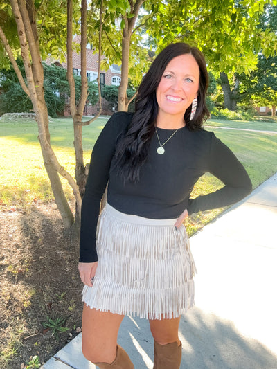 Party Lights Faux Suede Fringe Mini Skirt