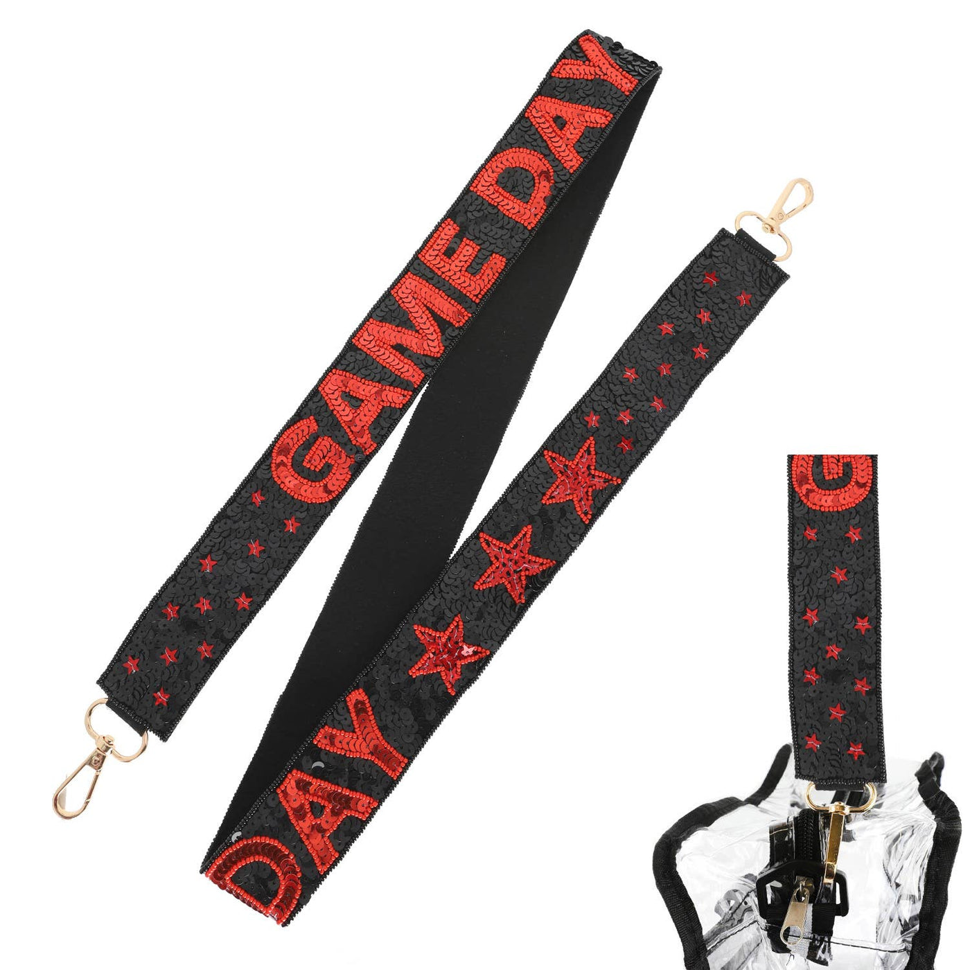 Game Day Sequin Star Patter Shoulder Bag Strap: Red Black