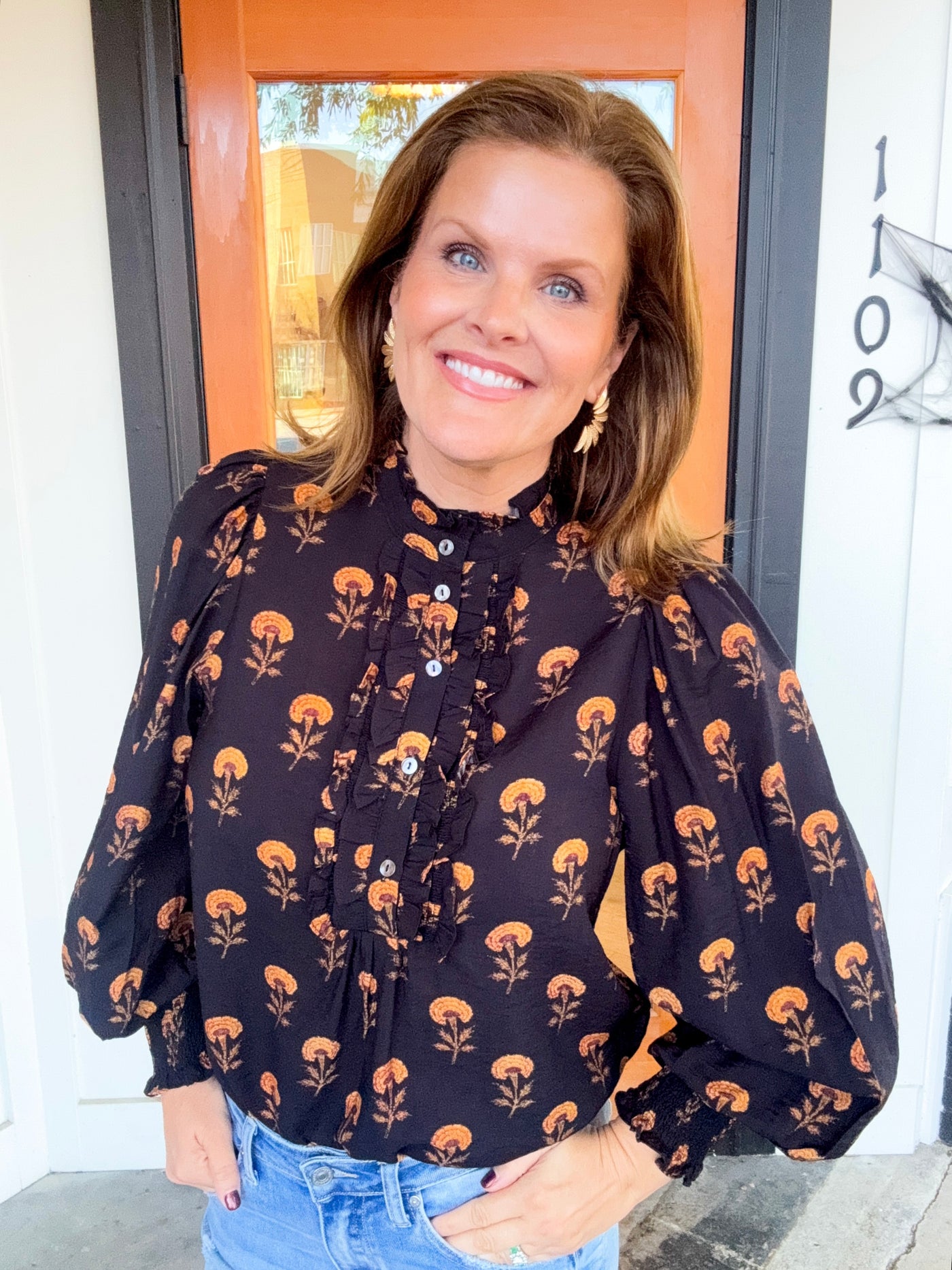 One More Night Ruffle Trim Peasant Top