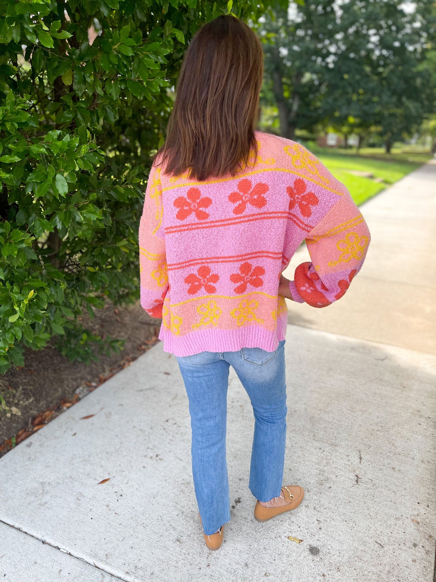 Oversized Floral Sweater Knit Cardigan