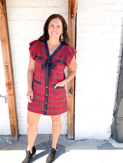 Last Christmas Plaid Tie Front Shift Dress