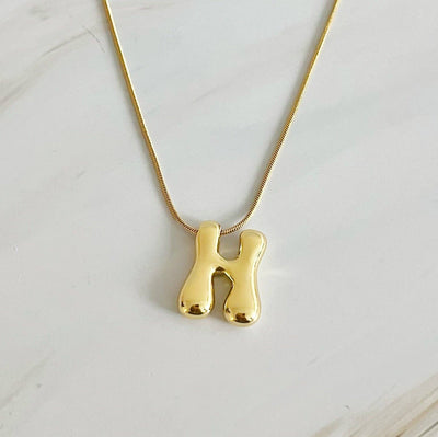 Balloon Letter Initial Necklace: Yellow Gold / J