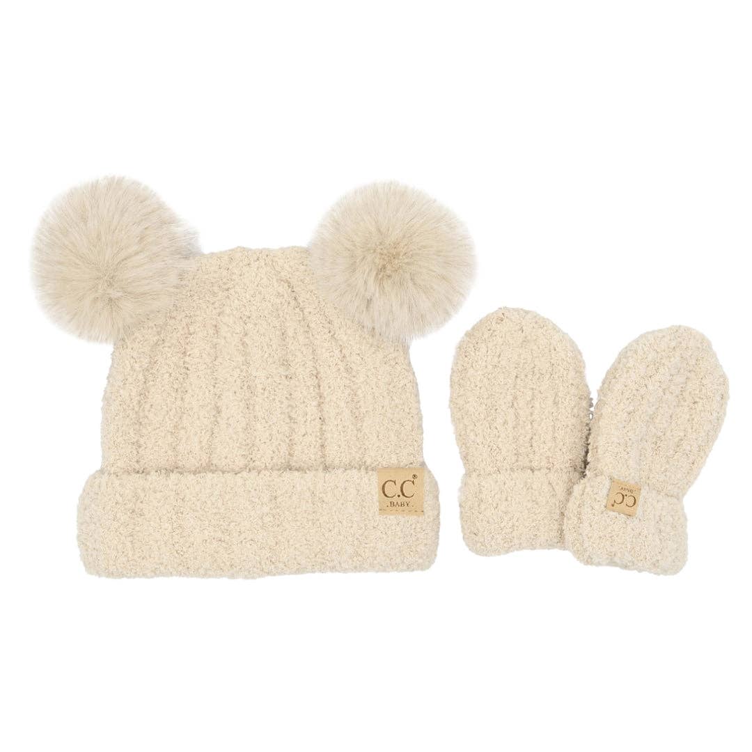 BABY Cozy Yarn C.C Hat/Mitten Set BBSEE0111: White