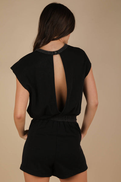 NP70783-Washed Knit Romper w/ Cutout Back: BLACK / S-M-L/2-2-2