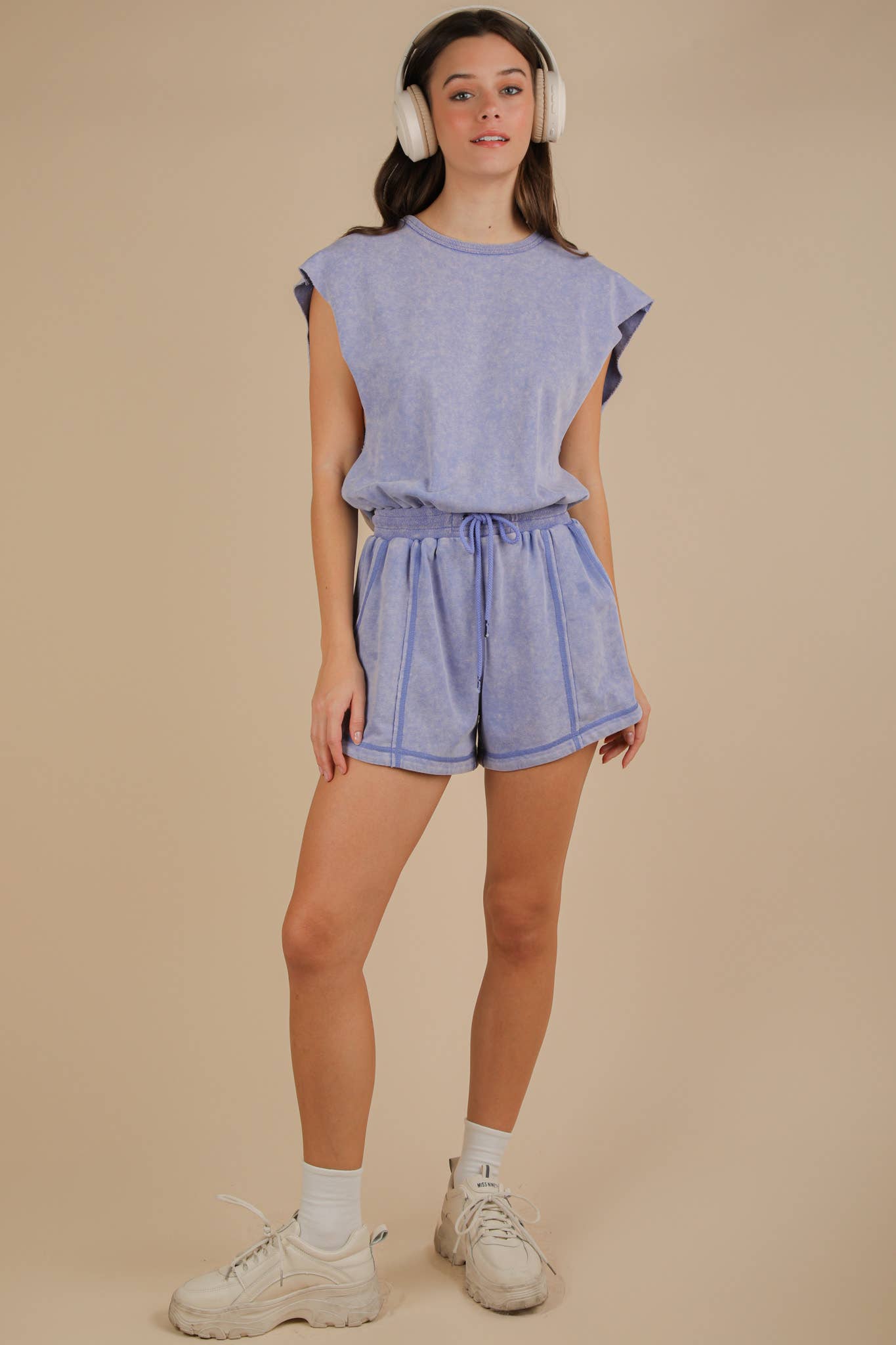 NP70783-Washed Knit Romper w/ Cutout Back: BLACK / S-M-L/2-2-2
