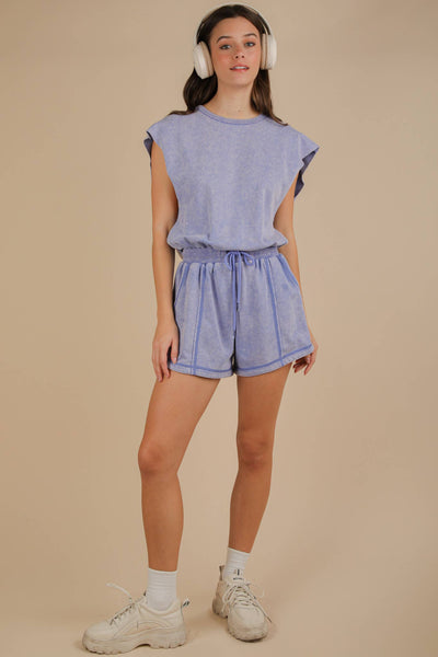 NP70783-Washed Knit Romper w/ Cutout Back: BLACK / S-M-L/2-2-2