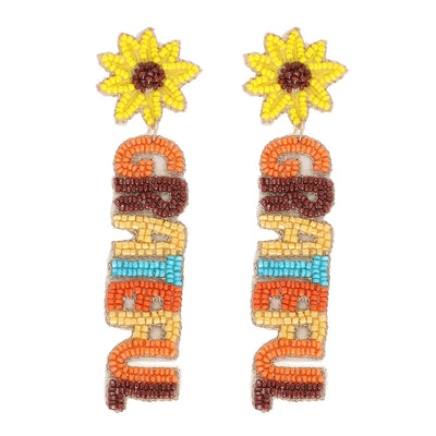 Grateful Thanksgiving Lettering Beaded Earrings