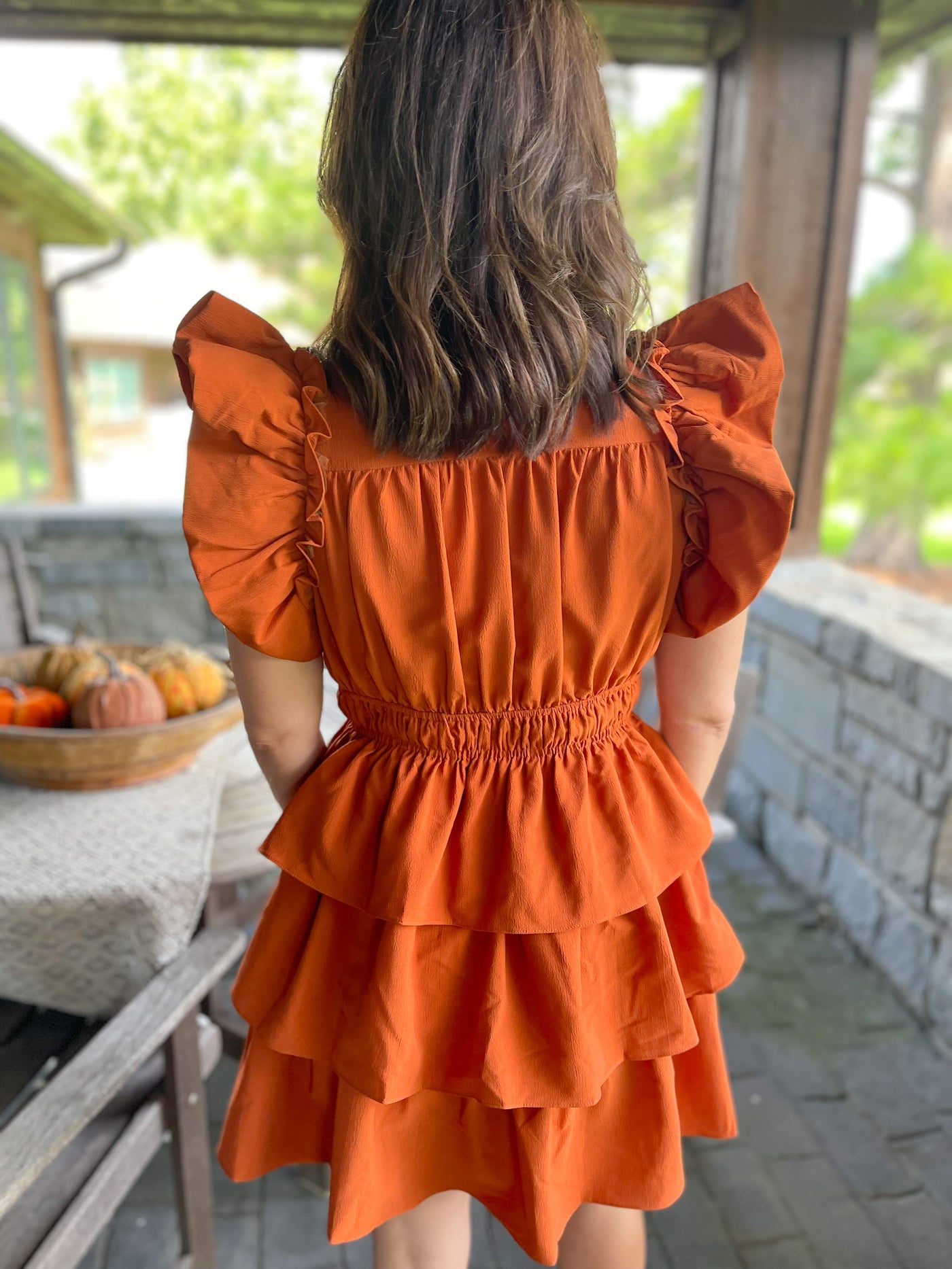 Keep On Walking Pumpkin Ruffle Tiered Dress