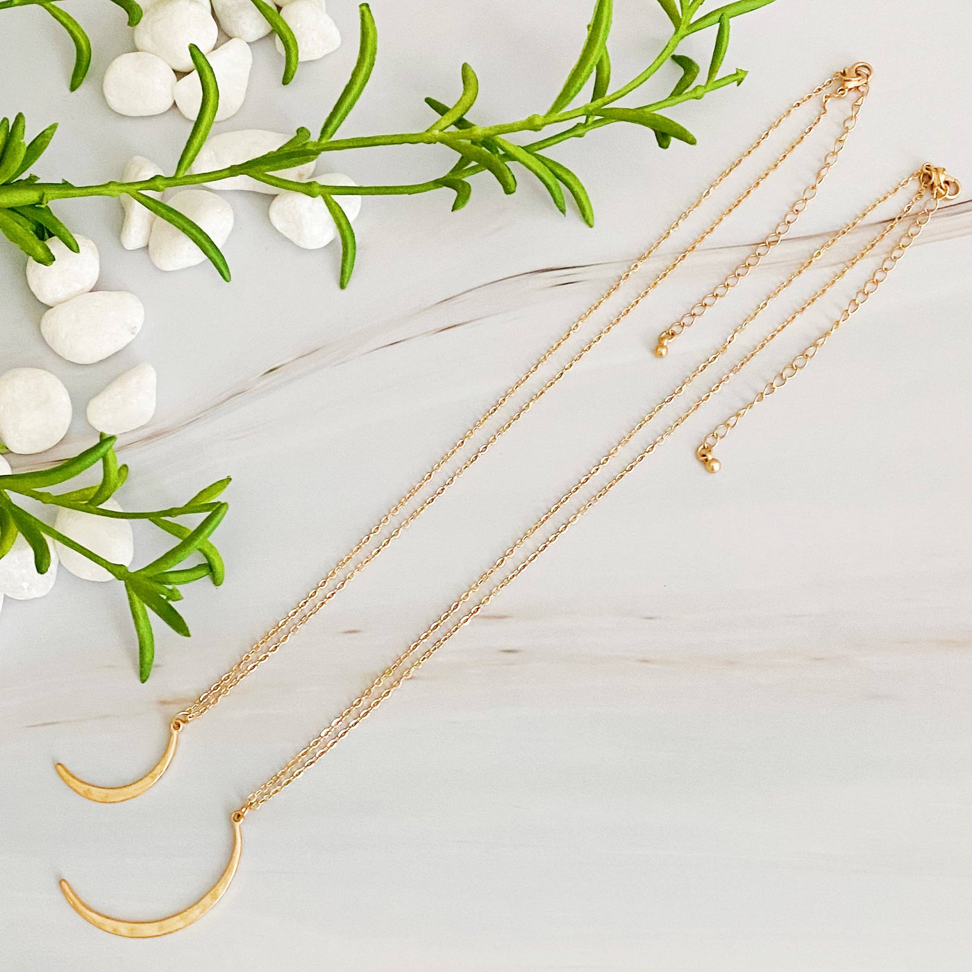 Crescent Duo Necklace Set Of 2: Gold