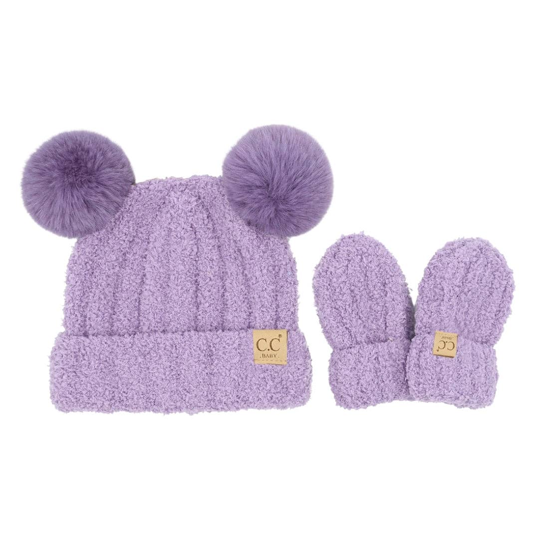 BABY Cozy Yarn C.C Hat/Mitten Set BBSEE0111: Lavender