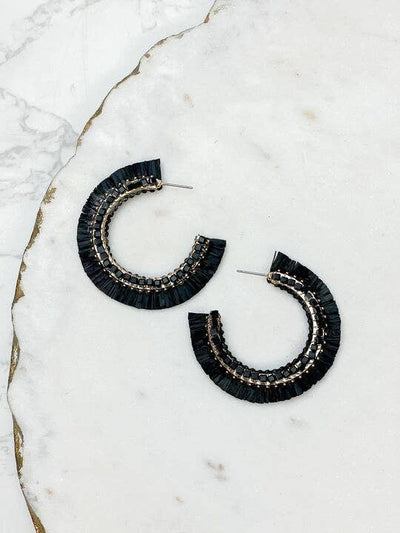 Beaded Raffia Hoop Earrings: White