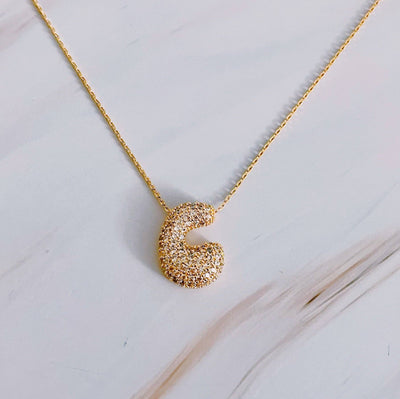 Crystal Bubble Initial Necklace: K