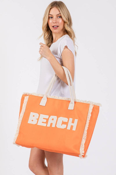 Beach Print Fringe Large Tote Bag: MT