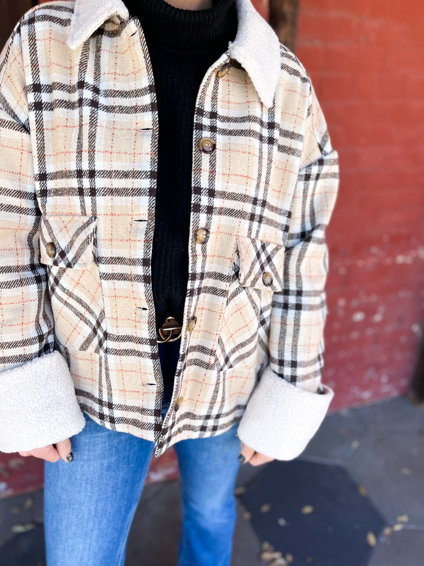 No Other Love Plaid Sherpa Trimmed Flannel Jacket