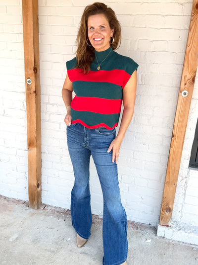 Baby Blue Striped Sleeveless Sweater