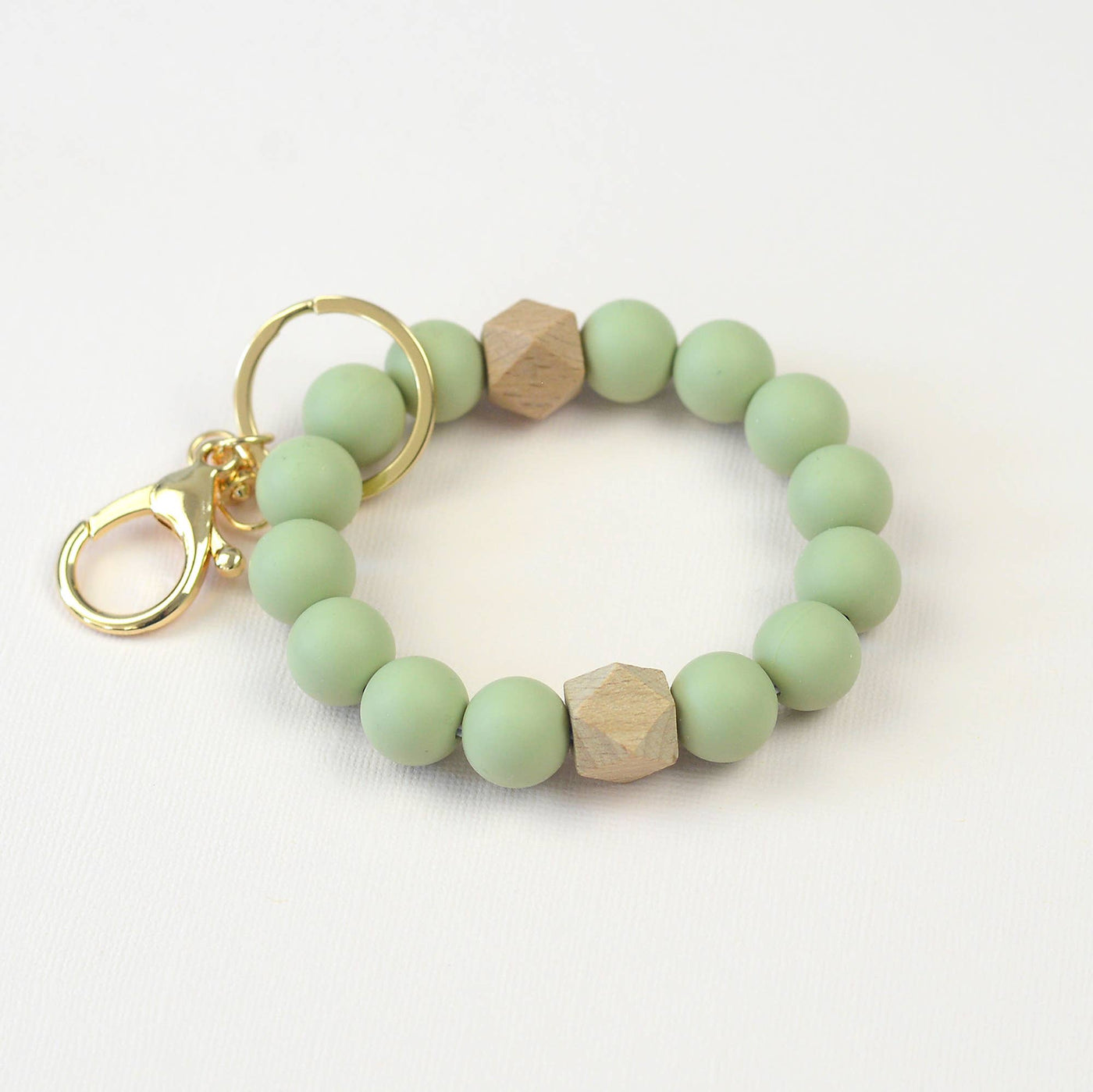 Solid Neutrals Silicone Keyring, Wristlet Keychain, Beaded: Olive