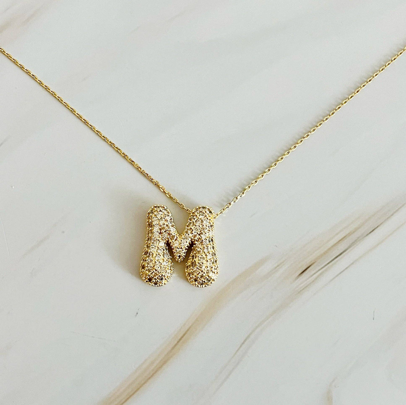 Crystal Bubble Initial Necklace: K