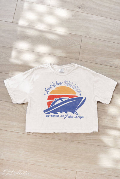 Boat Waves and Sun Rays Mineral Washed Cropped Tee (EST ARRIVAL END OF FEBRUARY)