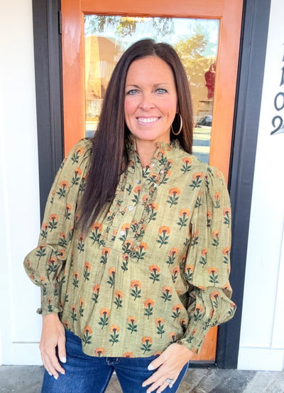 One More Night Ruffle Trim Peasant Top