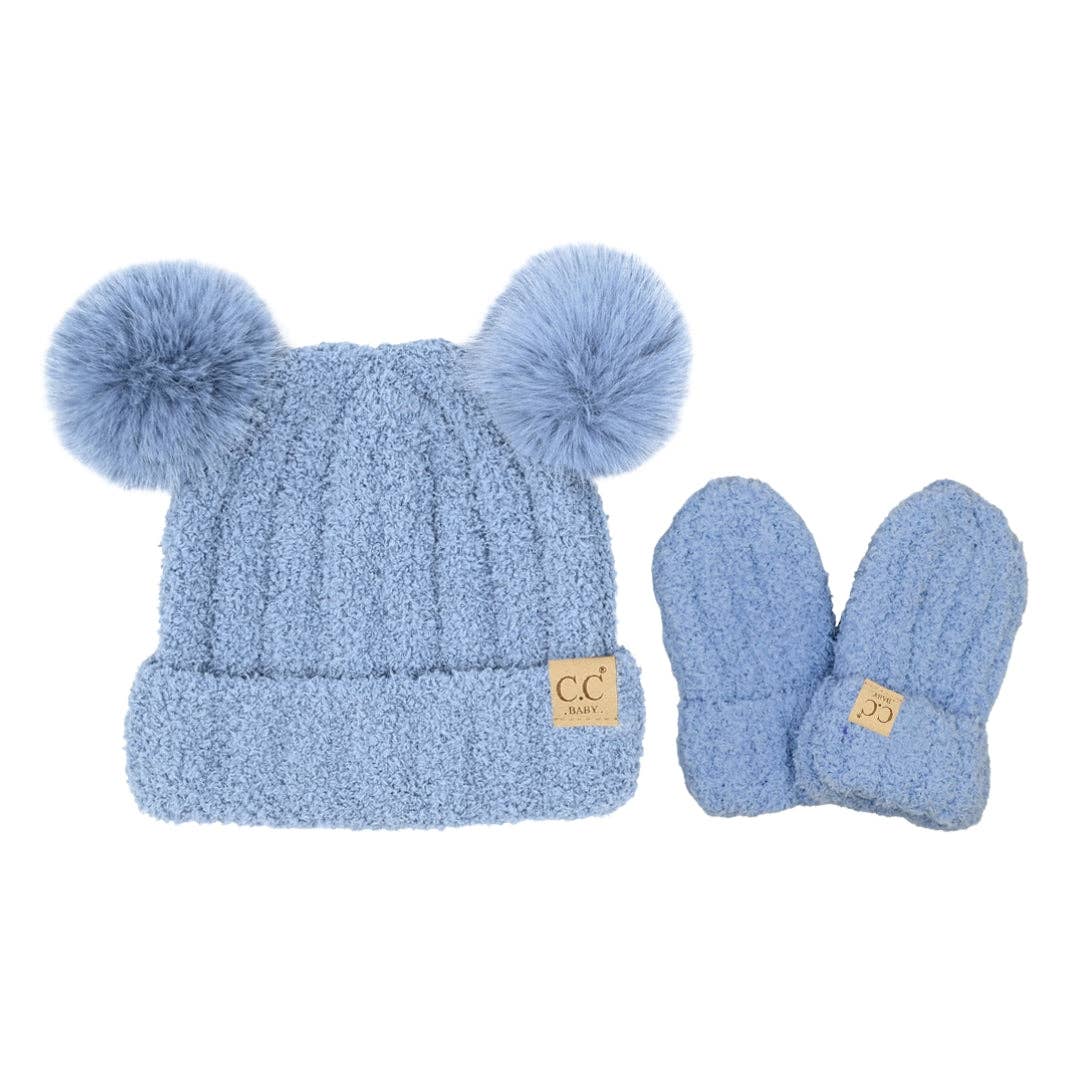 BABY Cozy Yarn C.C Hat/Mitten Set BBSEE0111: Denim