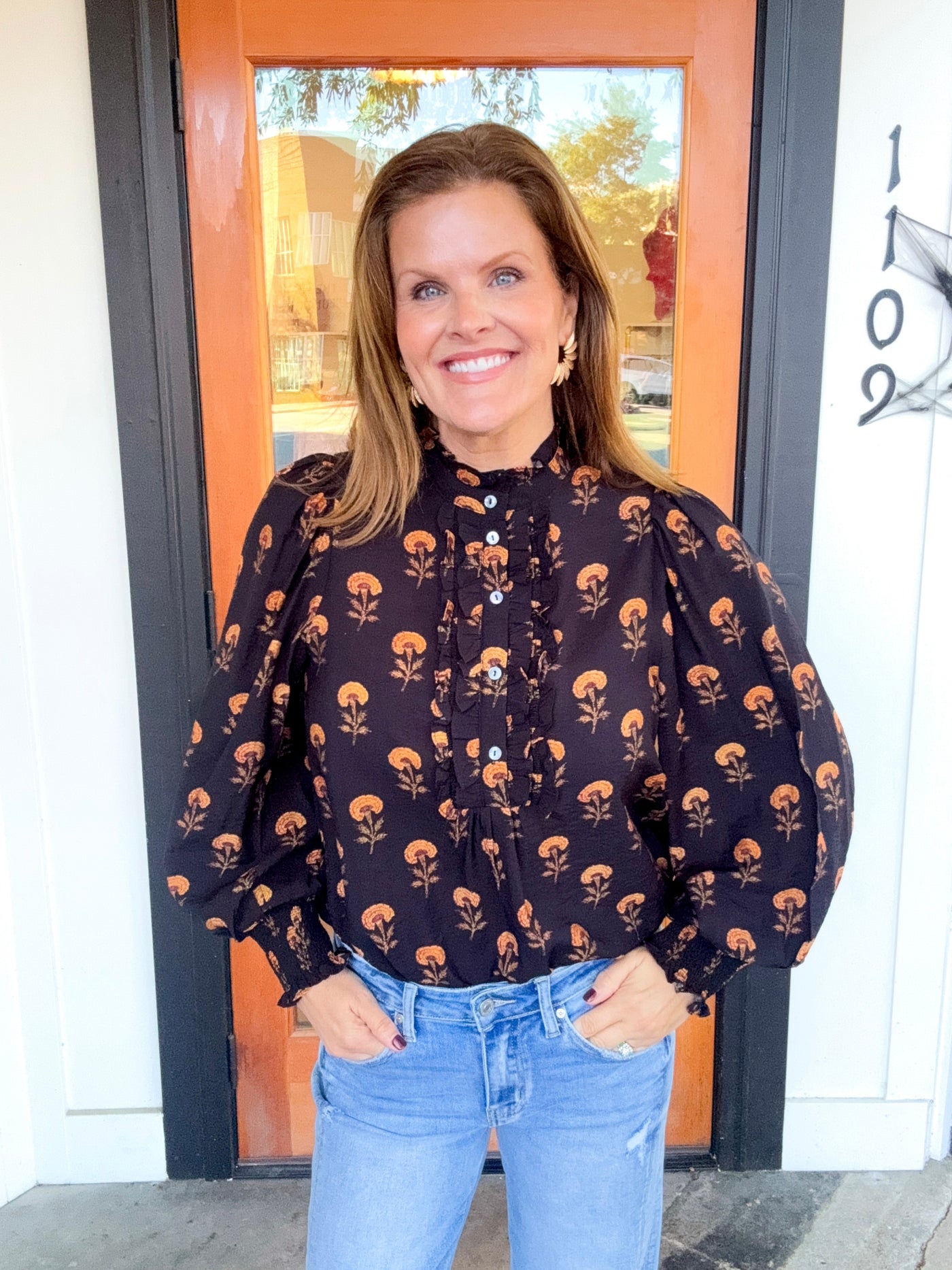 One More Night Ruffle Trim Peasant Top