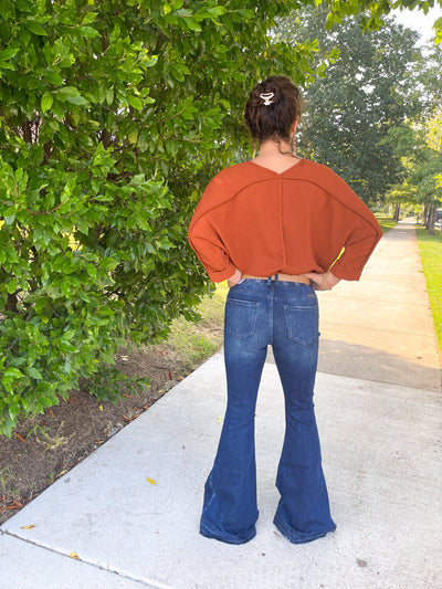 Warm It Up Caramel 3/4 Sleeve V-Neck Top
