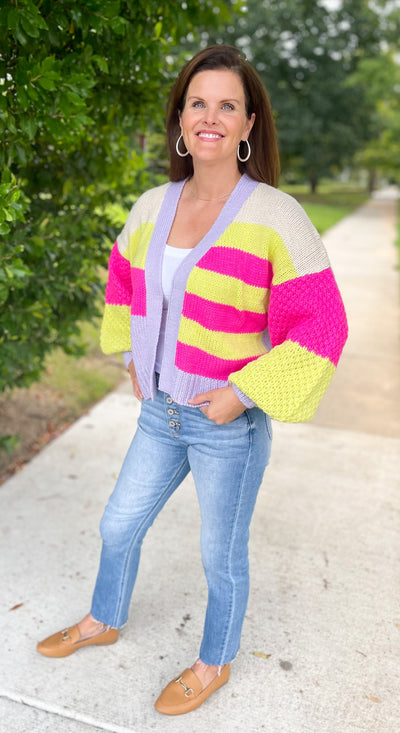 Everything Changes Color Block Striped Textured Sleeve Cardigan