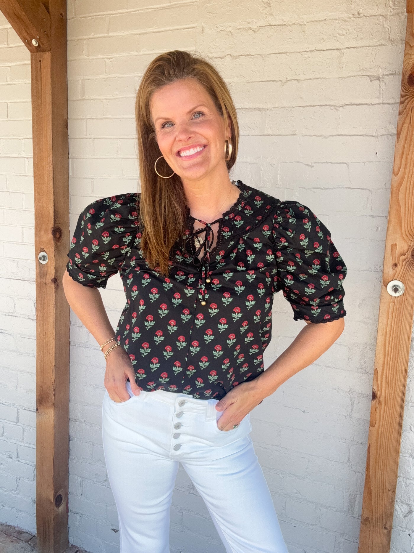 Wooden Heart Floral Peasant Top