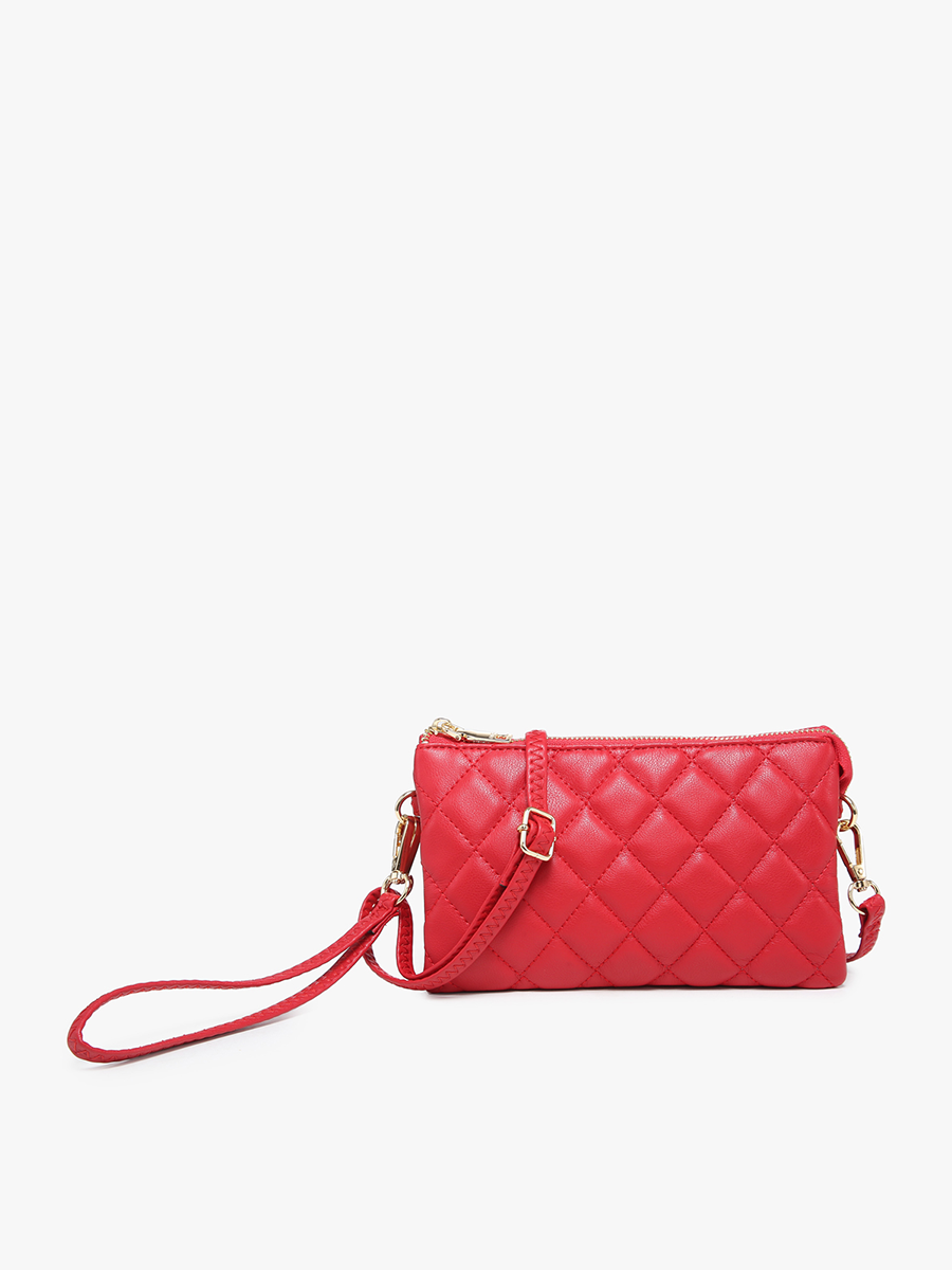 Riley Quilted 3 Compartment Crossbody/Wristlet: Red