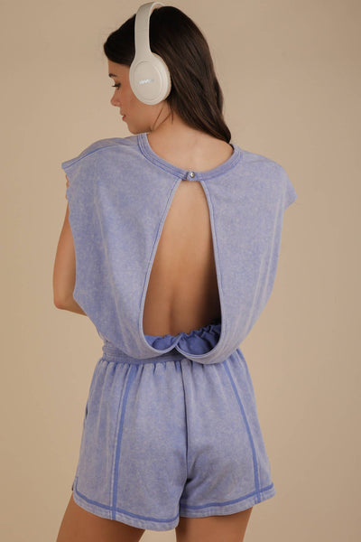 NP70783-Washed Knit Romper w/ Cutout Back: BLACK / S-M-L/2-2-2
