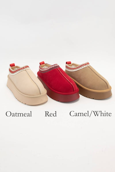 ARTISAN BINDING SHORT ANKLE FUR-LINED COZY SLIPPER: Camel