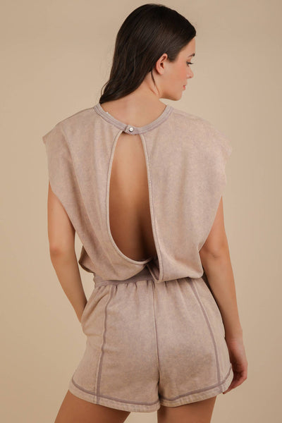 NP70783-Washed Knit Romper w/ Cutout Back: BLACK / S-M-L/2-2-2