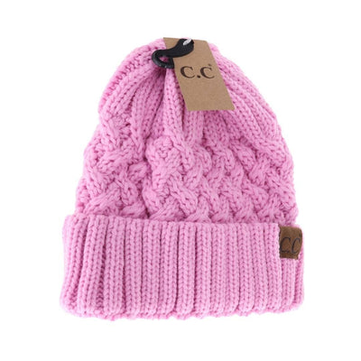 Lattice Knit Cuff C.C Beanie YJ1003: Fuchsia Pink